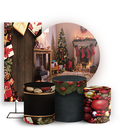 Capas Painel Redondo Trio Cilindro e Faixa Lateral Sublimado - Natal