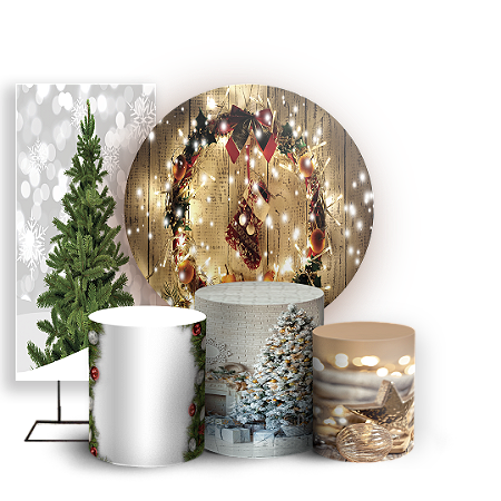 Capas Painel Redondo Trio Cilindro e Faixa Lateral Sublimado - Natal
