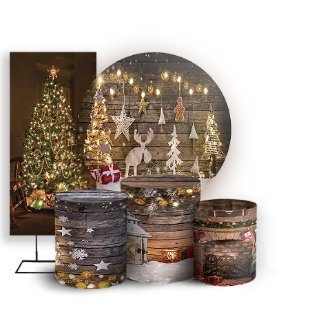 Capas Painel Redondo Trio Cilindro e Faixa Lateral Sublimado - Natal