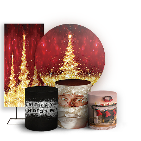 Capas Painel Redondo Trio Cilindro e Faixa Lateral Sublimado - Natal