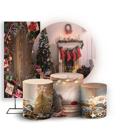 Capas Painel Redondo Trio Cilindro e Faixa Lateral Sublimado - Natal