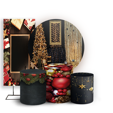 Capas Painel Redondo Trio Cilindro e Faixa Lateral Sublimado - Natal