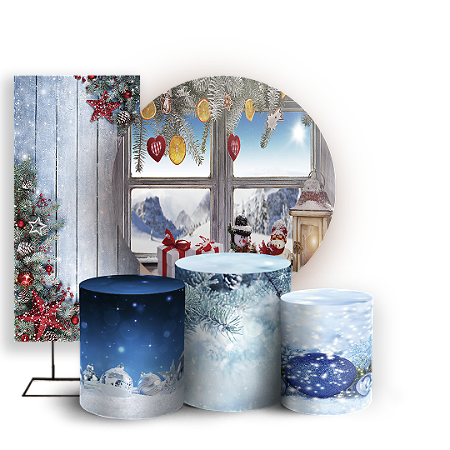 Capas Painel Redondo Trio Cilindro e Faixa Lateral Sublimado - Natal