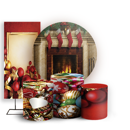 Capas Painel Redondo Trio Cilindro e Faixa Lateral Sublimado - Natal