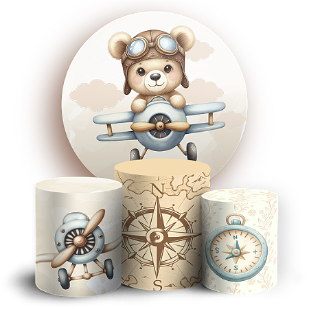 Capas Painel Redondo e Trio Cilindro Sublimado - Ursinho Baloeiro