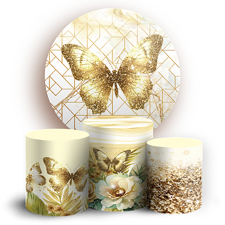 Capas Painel Redondo e Trio Cilindro Sublimado - Borboleta Dourada