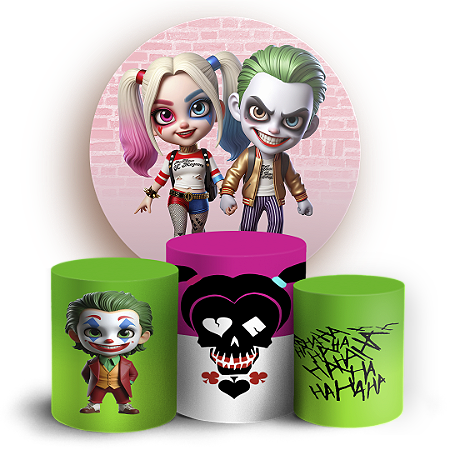 Capas Painel Redondo e Trio Cilindro Sublimado - Arlequina e Coringa