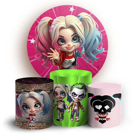 Capas Painel Redondo e Trio Cilindro Sublimado - Arlequina e Coringa