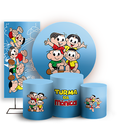 Capas Painel Redondo Trio Cilindro e Faixa Lateral Sublimado - Turma da Monica