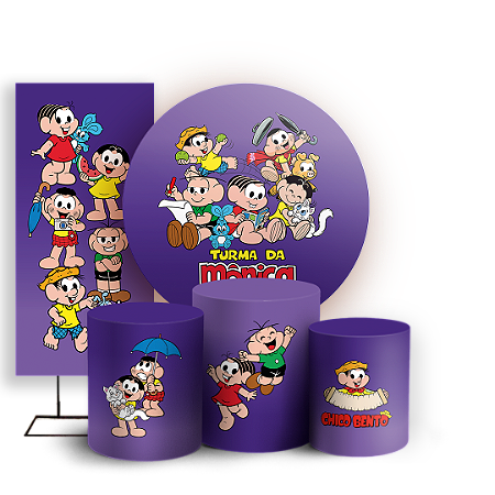 Capas Painel Redondo Trio Cilindro e Faixa Lateral Sublimado - Turma da Monica