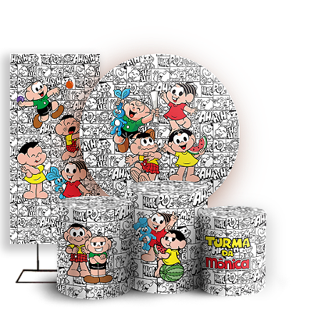 Capas Painel Redondo Trio Cilindro e Faixa Lateral Sublimado - Turma da Monica