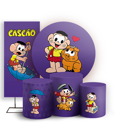 Capas Painel Redondo Trio Cilindro e Faixa Lateral Sublimado - Cascão Turma da Monica