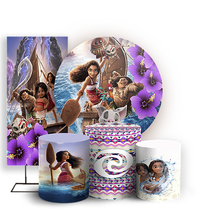 Capas Painel Redondo Trio Cilindro e Faixa Lateral Sublimado - Moana