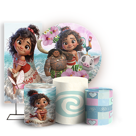 Capas Painel Redondo Trio Cilindro e Faixa Lateral Sublimado - Moana