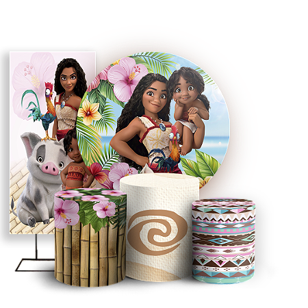 Capas Painel Redondo Trio Cilindro e Faixa Lateral Sublimado - Moana