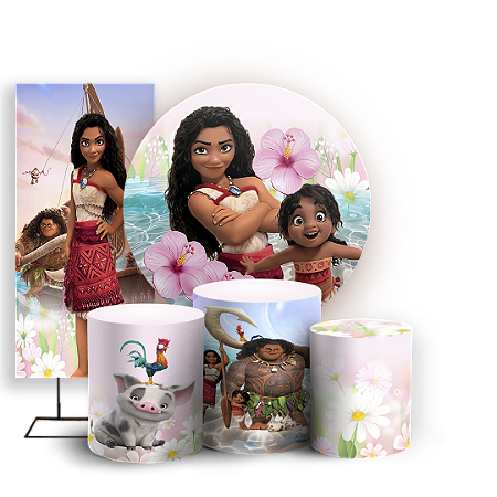 Capas Painel Redondo Trio Cilindro e Faixa Lateral Sublimado - Moana