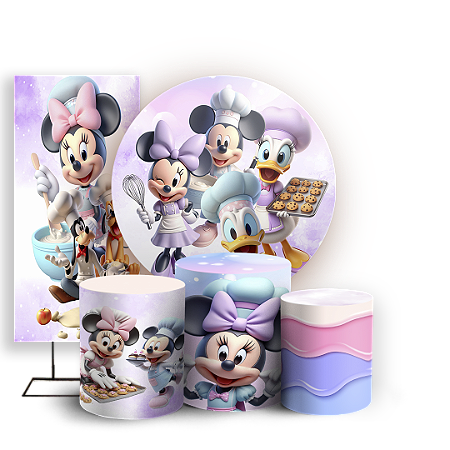 Capas Painel Redondo Trio Cilindro e Faixa Lateral Sublimado - Minnie Confeitaria