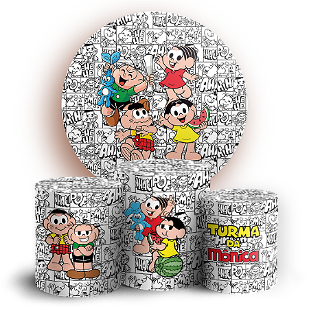 Capas Painel Redondo e Trio Cilindro Sublimado - Turma da Monica