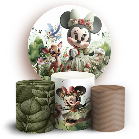 Capas Painel Redondo e Trio Cilindro Sublimado - Minnie Verde