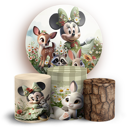 Capas Painel Redondo e Trio Cilindro Sublimado - Minnie Verde