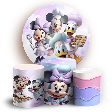 Capas Painel Redondo e Trio Cilindro Sublimado - Minnie Confeitaria