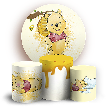 Capas Painel Redondo e Trio Cilindro Sublimado - Ursinho Pooh Aquarela