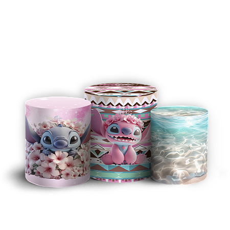 Capas Trio Cilindro Sublimado Vest Facil - Stitch Rosa