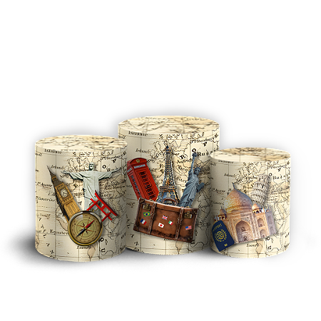 Capas Trio Cilindro Sublimado Vest Facil - Mapa Viagens