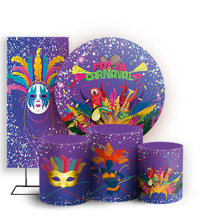 Capas Painel Redondo Trio Cilindro e Faixa Lateral Sublimado - Carnaval