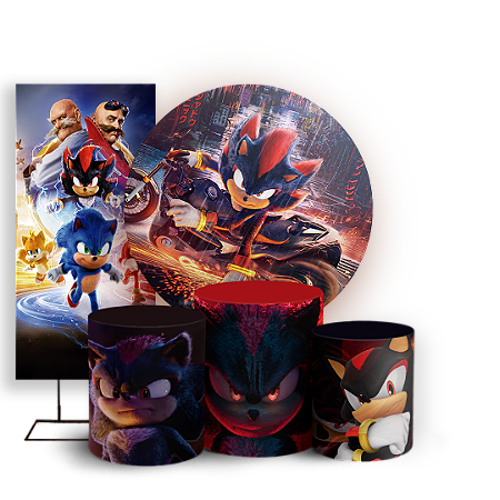 Capas Painel Redondo Trio Cilindro e Faixa Lateral Sublimado - Sonic Shadow