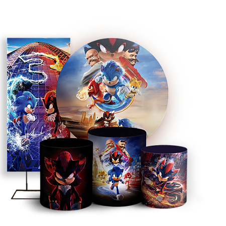 Capas Painel Redondo Trio Cilindro e Faixa Lateral Sublimado - Sonic Shadow