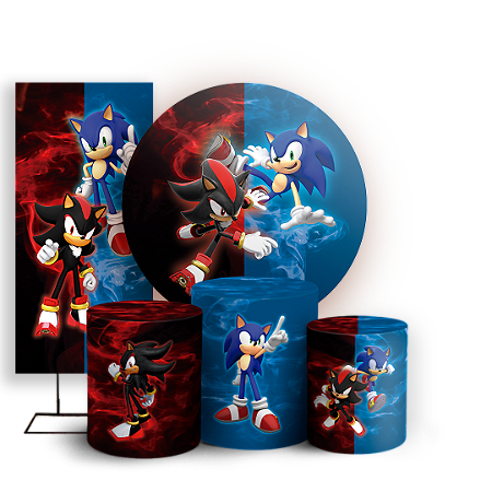 Capas Painel Redondo Trio Cilindro e Faixa Lateral Sublimado - Sonic Shadow