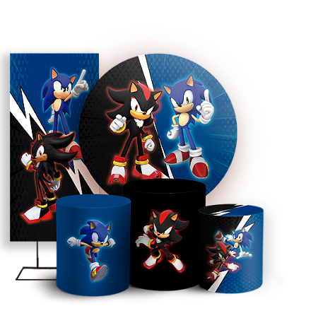 Capas Painel Redondo Trio Cilindro e Faixa Lateral Sublimado - Sonic Shadow