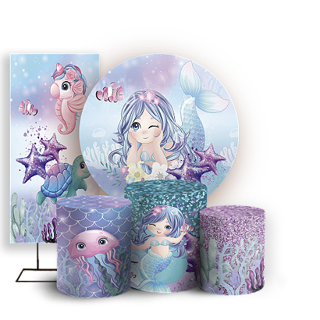 Capas Painel Redondo Trio Cilindro e Faixa Lateral Sublimado - Sereia