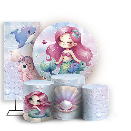 Capas Painel Redondo Trio Cilindro e Faixa Lateral Sublimado - Sereia