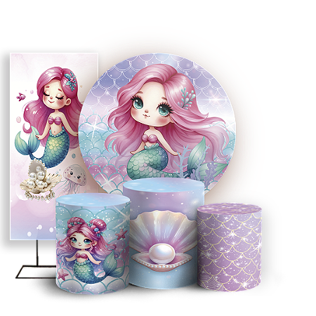 Capas Painel Redondo Trio Cilindro e Faixa Lateral Sublimado - Sereia