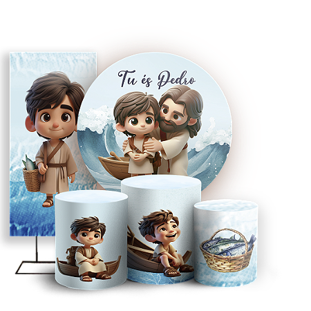 Capas Painel Redondo Trio Cilindro e Faixa Lateral Sublimado - Religioso Tu Es Pedro