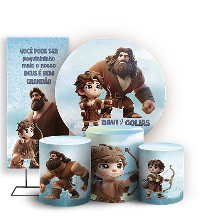 Capas Painel Redondo Trio Cilindro e Faixa Lateral Sublimado - Religioso Davi E Golias