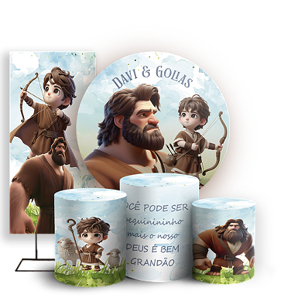 Capas Painel Redondo Trio Cilindro e Faixa Lateral Sublimado - Religioso Davi E Golias