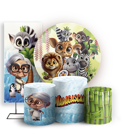 Capas Painel Redondo Trio Cilindro e Faixa Lateral Sublimado - Madagascar