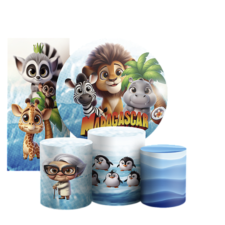 Capas Painel Redondo Trio Cilindro e Faixa Lateral Sublimado - Madagascar