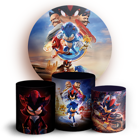 Capas Painel Redondo e Trio Cilindro Sublimado - Sonic Shadow