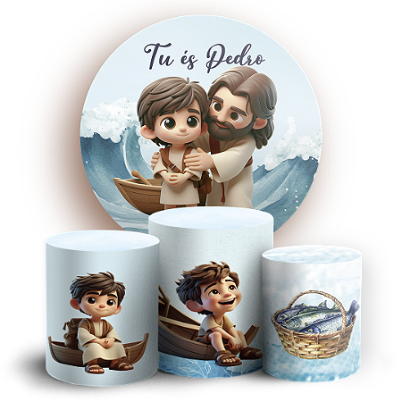 Capas Painel Redondo e Trio Cilindro Sublimado - Religioso Tu Es Pedro