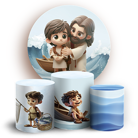 Capas Painel Redondo e Trio Cilindro Sublimado - Religioso Tu Es Pedro