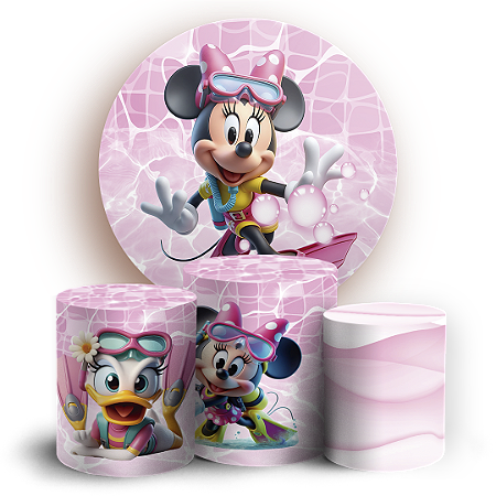 Capas Painel Redondo e Trio Cilindro Sublimado - Minnie Pool Party