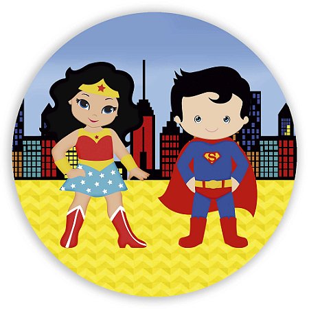 Mini Painel - Mulher Maravilha e Super Homem Cute - Sublimado 3D