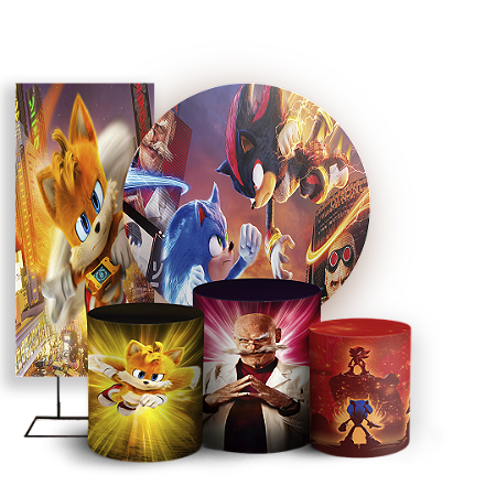 Capas Painel Redondo Trio Cilindro e Faixa Lateral Sublimado - Sonic Shadow