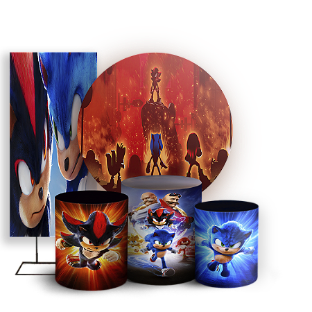 Capas Painel Redondo Trio Cilindro e Faixa Lateral Sublimado - Sonic Shadow