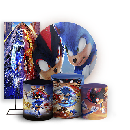 Capas Painel Redondo Trio Cilindro e Faixa Lateral Sublimado - Sonic Shadow