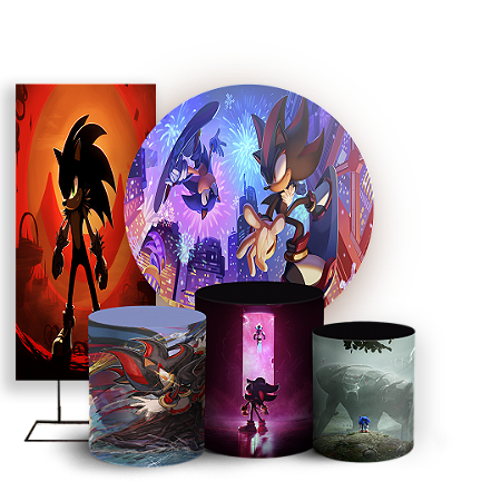 Capas Painel Redondo Trio Cilindro e Faixa Lateral Sublimado - Sonic Shadow